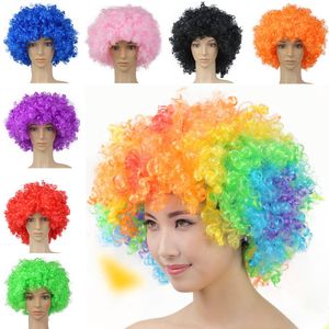 Sıcak amigo tezahürat peruk yüksek kaliteli 120g Cadılar Bayramı Disko Kıvırcık Gökkuşağı Afro Peruklar Palyaço Çocuk Yetişkin Kostüm Futbol Fan Peruk Saç Eğlence için 16 Renk