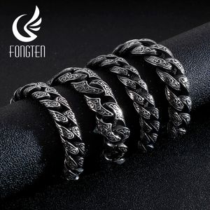 Bangle Fongten Hip Pop Mens Cuban Link Chain Bracelet Punk Stainless Steel Vintage Black Wristband 230719