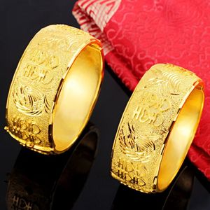 Bangle HOYON Real 100% 24K Gold Color Bangle for Women Charms Dragon and Phoenix Bracelet Bridal Wedding Engagement Fine Jewelry Gifts 230719