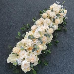 Dekorativa blommor 50/100 cm Artificial Floral White Rose Pion Blomma Arrangemang Bröllopsbord Centerpiece Ball Party Arch Decor Bakgrund