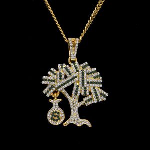 Hip Hop Gold Silver USA Money Tree Pendant Bling Rhinestone Crystal Necklace Chain for Men2291