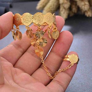 Gold Color Copper Coin Baby Bangles For Kids Cild Dubai Israel Jewelry Gold CuffBracelet Ring Boys Children Arab Birthday Gifts L230704