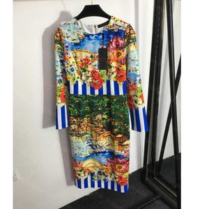 23ss womens designer clothing women dresses summer Dress Heavy nail beads flower resort printed bag hip waist waist long sleeve dress High quality womens clothing a1