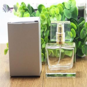 Square 30ml Perfume Bottles Glass Refillable Perfume Bottle With Metal Spray & Paper Package HIgh Quality Glass Scent Bottles 1OZ 50Pcs Poeq