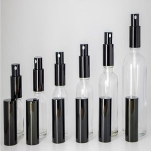 卸売ロットクリアガラススプレーボトル10ml 15ml 20ml 30ml 50ml 100mlポータブル補充可能なボトルと香水アトマイザーブラックキャップddfoa