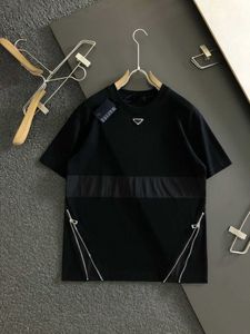 Summer men's black book triangle zipper casual short sleeve, polyester fabric soft and comfortable anti-pilling, loose version of casual fashion.