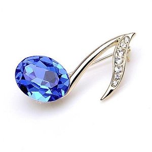 Small Size Pins Gold Plated Rhinestone Crystal and Royal Blue Glass Stone Music Note Small Pin Brooch290F