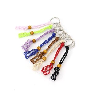 Chaveiros Cordão ajustável Suporte de pedra vazio Corda de cera Chaveiros Diy Natural Cristal de quartzo Saco de rede de cura Pendan Dhgarden Dhghc