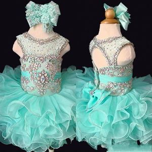 2020 Mint Baby Infant Short Mini Cupcake First Communion Ball Gowns Rufffles Crystals Rhinestones Flower Girl Toddler Pageant Dres252V