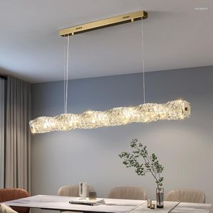 Hängslampor Creative Bar Table Chandelier Modern Light Luxury Simple LED High-End Restaurant Crystal One-Line Strip Decorative Lights