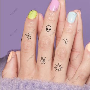 Wasserdichter temporärer Tattoo-Aufkleber, Mond, Sonne, Alien, Blatt, Stern, römische Ziffern, Flash-Tattoo, Fake-Tattoo, Finger für Männer, Frauen, Mädchen