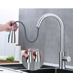 Kitchen Faucet Brushed Gold And Multicolor Pull Out Water Mixer Tap Single Handle Rotation Shower Faucets234e