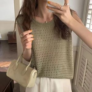 Kobiety S Tanki Camis Yasuk Summer Casual Pullover Tank Lose Knited Top Dżenty Bohemian Vacation Beach Hollow Out Bluzka Ochrona przeciwsłoneczna 230719