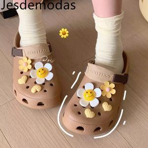 Sandals Hole Shoes for DIY Sunflower Smile Face Charms Garden Clogs Beach Slippers Women's Holiday Pillow Cloud Slippers Sandals 230719