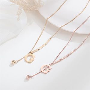 Fashion Titanium Steel New Necklace Female Rose Gold Letter g Inlaid with Diamond Tassel Clavicle Chain Luxury Jewelry DF9N2646