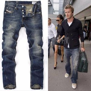 ハイクアンリティーメンジーンズブルーヴィンテージドゥデニムデザイナースターは、男性用のジーンズをリッピングしたレトロパンツのためにジーンズをリッピングする