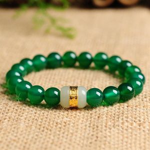 Bärade strängar 24K Gold Hetian Jade Armband Premium Gem smycken Armband Natural Agate Red Black Green Lovers For Men and Women244T