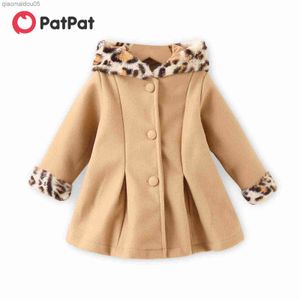 Cappotto in misto lana con cappuccio leopardato a maniche lunghe rosso baby L230712