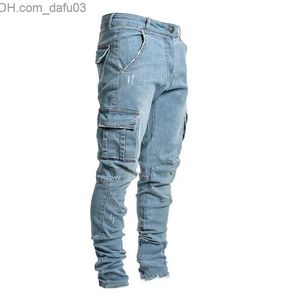 Herren Jeans Jeans Männer Hosen Lässige Baumwolle Denim Hosen Multi Pocket Cargo Jeans Männer Neue Mode Denim Bleistift Hosen Seitentaschen Cargo Y0127 Z230720