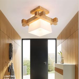 Giapponese Warmly Home Cottage Lampada da soffitto in legno Tatami Led con paralume in vetro Corridoio Corridoio Balcont E27 Plafoniera moderna I215h