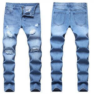 Mäns jeans man slim skräddarsydd bomull denim byxor 2022 stretchig rippad mager cyklist broderi tryck förstört hål tejpad f263v