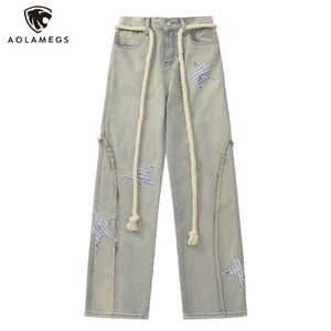 Jeans Masculino Vintage Hip Hop Calças Denim Gráficas Estrelas de Verão Calças Largas de Rua Grande com Cordão Reto Calças Streetwear Vestuário 230720