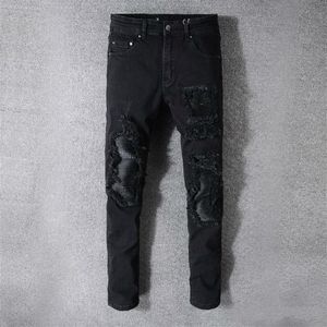 Мужские дизайнерские джинсы джинсовые брюки Классический черный брюк белый Pour Hommes Ruped Moto Biker Rock Jean293m