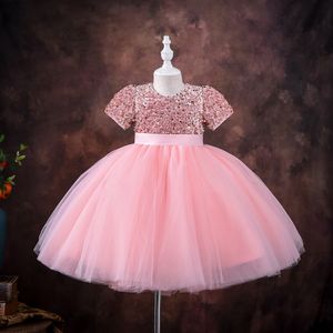 Mädchen-Hochzeitskleid für Kinder von 3–8 Jahren, Pailletten-Spitze, Tüll, Prinzessin-Tutu für Kinder, elegantes Party-Abend-formales Kommunion-Abschlussballkleid