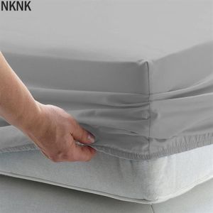 Sheets & Sets Solid Bed Sheet Fitted With Elastic Band Plain Bedding King Queen Size Mattress Cover Bedsheet 160x200cm298u