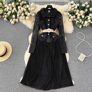 Casual Dresses New Fashion Court Lace A-Line Dress Women's Summer Hollow Out Brodery French Long Sleeve Princess Party CLO310D