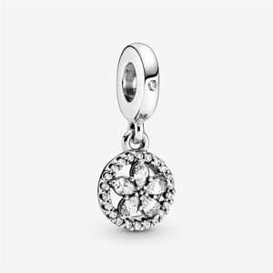 925 Sterling Silver Sparkling Snowflake Circle Ciondola Charm Fit Braccialetto di fascino europeo originale Accessori per gioielli di moda235R