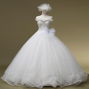 Perlenbesetztes Kristallorganza-Ballkleid-Hochzeitskleid mit Rüschen und Schnürung 2016 bodenlange Brautkleider272C