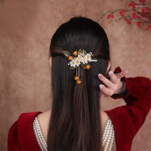 Hair Clips Persimmon Tassel Hairpin 2023 Acrylic Chinese Style Handmade Flower Word Clip Women's Elegant Temperament Hanfu Headdress