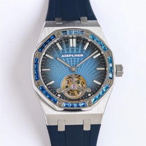 Mens Diamond Tourbillon Watches Automatic Mechanical Movement Watch Rubber Strap Waterproof Luminous Luxury Designer Wristwatches263S