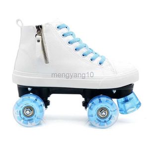 Inline-Rollschuhe, Reißverschluss-Stil, Leder, Freizeit, atmungsaktiv, für Erwachsene, Herren und Damen, zweireihige Rollschuhe, Schuhe, Patins, 4 leuchtende Räder, Slide-Sneakers HKD230720