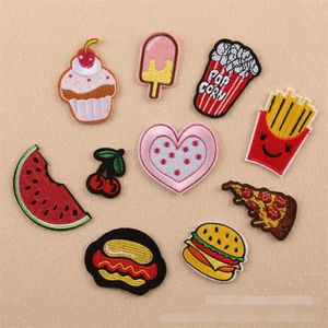 NEW Iron On Patches DIY Embroidered Patch sticker For Clothing clothes Fabric Badges Sewing popcorn icecream cherry design182T