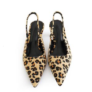 Klädskor traf kvinnors djurtryck höga klackar spetsiga tå leopard höga klackar slingback pump kvinnors vintage sandaler kvinnors casual pump skor 230719