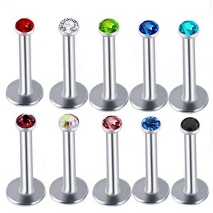 nternally Threaded Tiny Gem Labret Lip Bar Monroe Tragus Stud Helix Lip Ring Rainbow Cartilage Ear 100pcs Body Jewelry280R