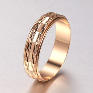 6mm Women Spinner Rings 585 Rose Gold Color Pattern Rotatable Carved Anxiety Ring Wedding Birthday Gifts Dropshipping GR77