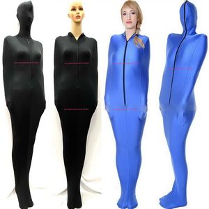 Svart och blå lycra spandex mummy kostym kostymer med inre arm ärmar unisex sexiga tights body bags soversacks catsuit costume2399