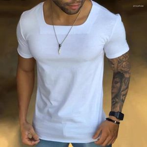 Men's T Shirts Summer Tee Shirt Casual Men Clothing Solid Color Square Collar T-shirt Fashion Short Sleeve Leisure Tops Pullover