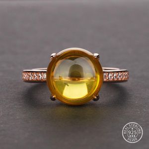 Różowe złoto naturalny cytrynowy pierścień kamieni szlachetnych dla kobiet w 925 srebrny srebrny żółty cytrynowy pierścień ślub rozmiar 5-12269i