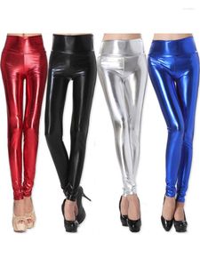 Leggings femininas brilhantes sexy calças lápis femininas leggins cintura alta elásticas skinny moda justa prata ouro