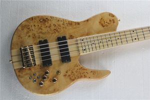 5 strängar Natural Burl Maple Electric Bass Guitar Neck genom Body Maple Neck