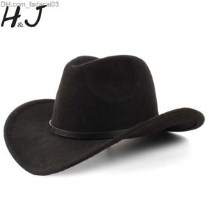Ball Caps 2 large wool women's western Cowboy hat suitable for gentlemen ladies jazz cowboys with leather wardrobe church hat Z230720