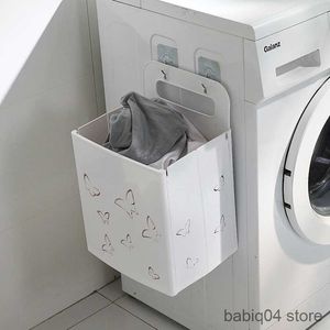 Storage Baskets Foldable Dirty Clothes Laundry Basket Household Wall-mounted Storage Basket Perforated Storage Dirty Clothes Basket R230720