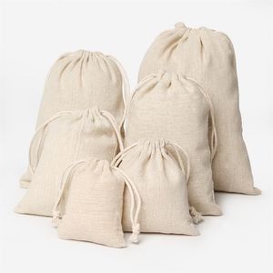 50PCS Cotton Linen Bag Jewelry Packaging Display Pouch Makeup Wedding Candy Gift Bags Wrapping Supplies Custom Logo Sachet Sack T2242E