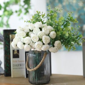 Dekorativa blommor Söta rosrosa Silk Peony Artificial Bouquet Table Fake For Home Room Wedding Decoration Inomhus