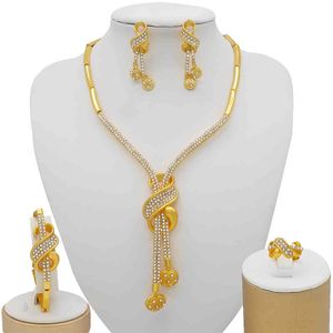 Jewelry Sets Dubai Gold African Bridal Wedding Gifts for Women Saudi Arab Necklace Bracelet Earrings Ring Set Jewellery2483