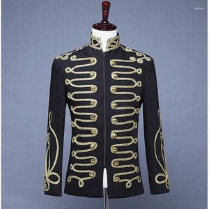 Men's Suits Steampunk Military Drummer Blazer Jacket Stand Collar Zipper Punk Gothic Parade Men Prom Vintage Suit Male
